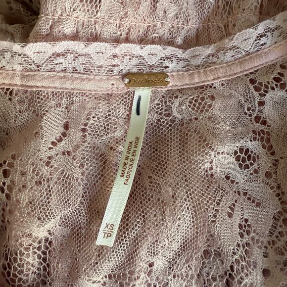 Free People mini dress floral lace cutout ruffled tiered sheer mesh boho XS - Picture 7 of 8